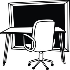 Office Chair and Desk Silhouette Icon for Workspace