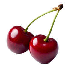 Transparent background showcasing fresh red cherries, highlighting their vibrant color and juicy appeal