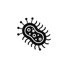 Black illustration of a bacterium with flagella isolated on white background