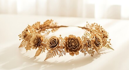 Luxurious golden floral crown with intricate details for special occasions weddings