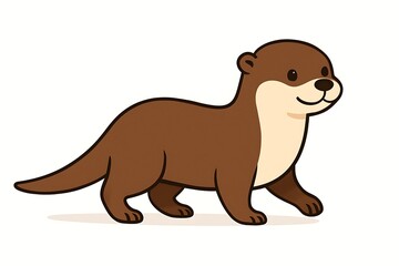 Fototapeta premium Playful cartoon otter walking with a happy expression, animal character illustration for childrens books or educational content, kids school background