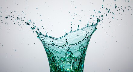 Water splash in glass against white background