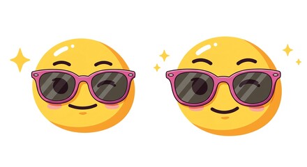 Yellow emoji faces with sunglasses smiling cheerfully