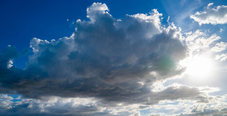 Fototapeta premium White clouds on blue sky. Beautiful sunny sky. Background with clouds on blue sky. Clouds on sky design.