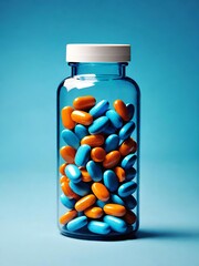 blue pills in the glass jar.