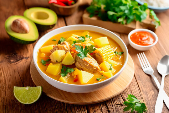 Sancocho Colombiano, con yuca, papa, platano y choclo. Sancocho vallecaucano.