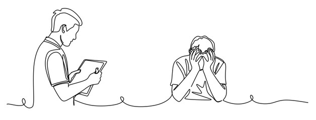 Depressed Man with Hands on Face in Therapy Session Line Art