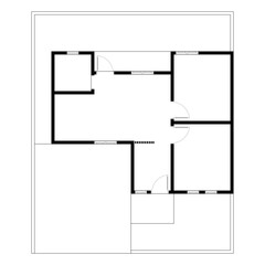 Black and White floor plan of a modern unfurnished house for your design. Suburban house vector blueprint. Architectural background.