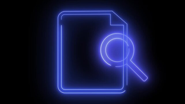 Document search icon neon light animation