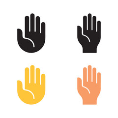 Four varied hand icons show stop or halt gestures on white background