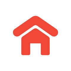 Red home icon on white background symbolizing real estate and property
