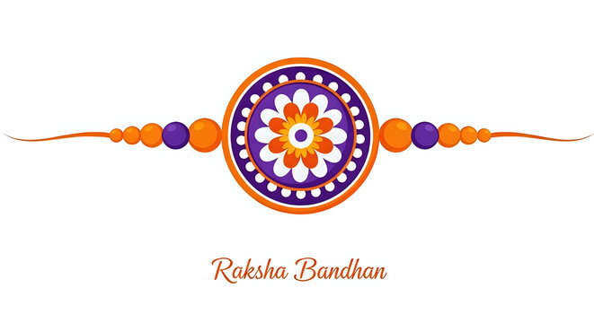 Celebrate Raksha Bandhan with this vibrant Rakhi design, showcasing a beautiful floral pattern in orange, purple, and white, perfect for festive greetings and graphic projects.