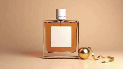 Glossy Christmas Perfume Mockup on Light Mocha with Gold Accent