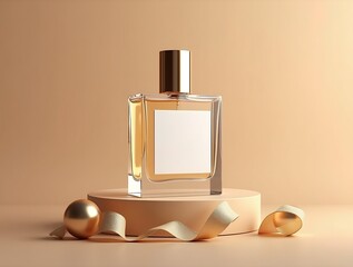 Glossy Christmas Perfume Mockup on Light Mocha with Gold Accent