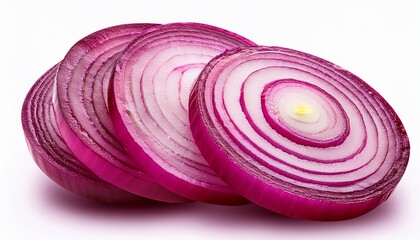 Vibrant red onion circles isolated clearly on white, showing crisp layers and detail for fresh food branding and design.
