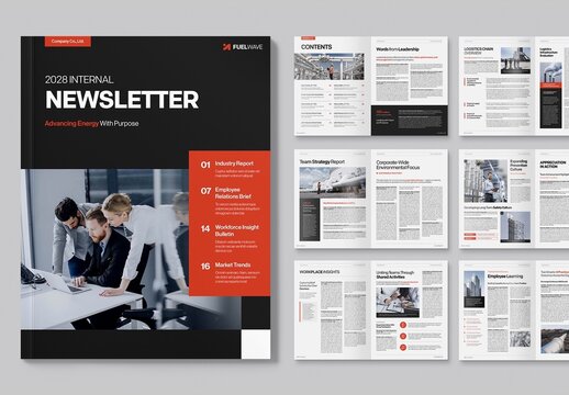 Newsletter Brochure Template for Company Bulletins, Corporate Magazines & Investor Document Layouts