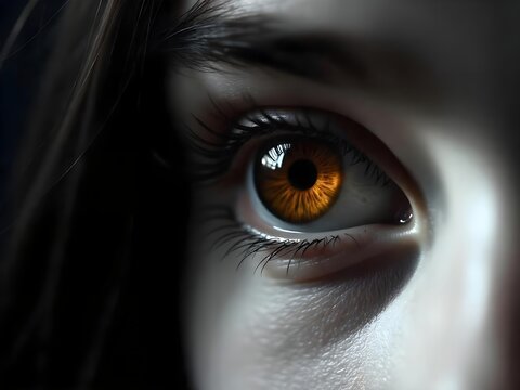 Intense Amber Human Eye in Dramatic Closeup with Dark Shadows