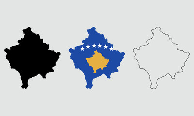 Kosovo map in outline style, black color, color of country flag version.	