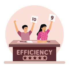 Efficiency Evaluation Event concept. Judges Scoring Performance Displaying Ratings.