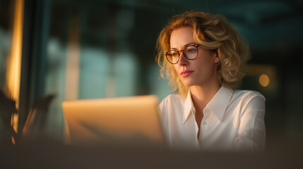 Original name(s): A female business professional is working on a laptop at an office desk