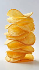 A stack of prints, divided into three rows, features an image of yellow potato chips against a white background. 