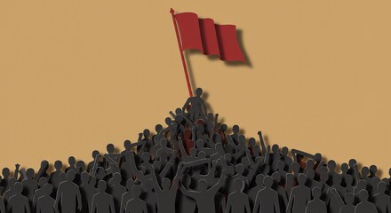 Fototapeta premium Crowd with leader and flag symbolizes unity and power