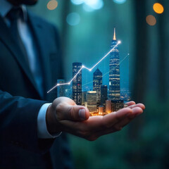 businessman drawing a graph