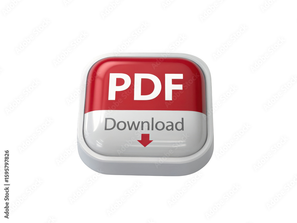 Poster 3d rendered glossy red and white pdf download button isolated on transparent background
