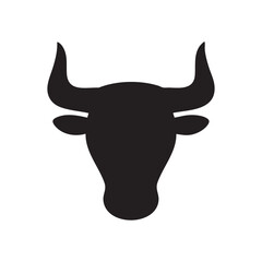 Black bull head silhouette icon with prominent horns on white background symbolizing strength and agriculture