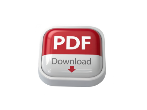 3d rendered glossy red and white pdf download button isolated on transparent background