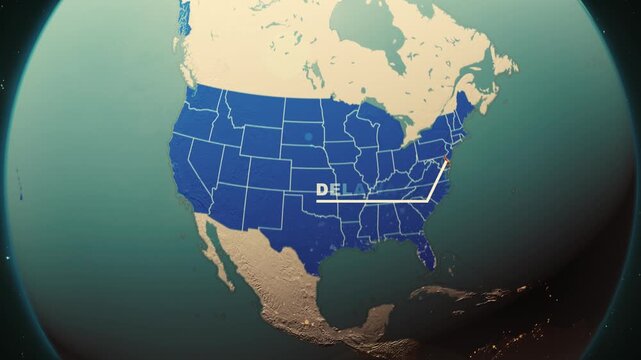 Delaware Map Highlight &ndash; USA 3D Political Globe Animation