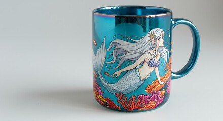 Beautiful Mermaid Princess Anime Mug in a Coral Reef Scene