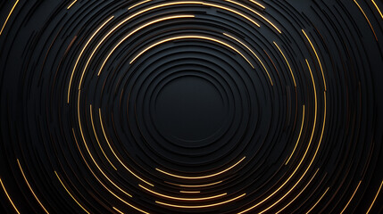 Obraz premium An abstract, futuristic background of dark concentric circles with glowing gold rings. perfect for technology, sound, or luxury concepts