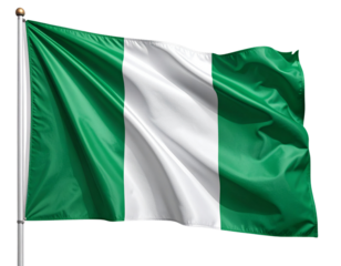 Waving Nigerian Flag with Soft Shadows, Angled Breeze Motion, Isolated PNG.j