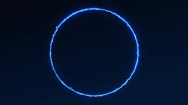 Glowing blue circle frame background animation. Alpha channel Blue circle glow border seamless loop animation.