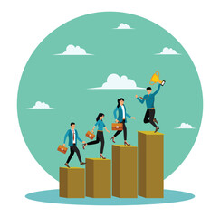 Team growth concept. Business Team Climbing Career Steps Towards Success and Achievement.
