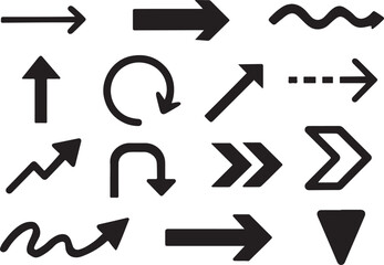 Diverse black arrow icons and symbols on white background