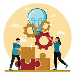 Employee engagement with work motivation. Team Collaboration Represented by Puzzle Pieces.