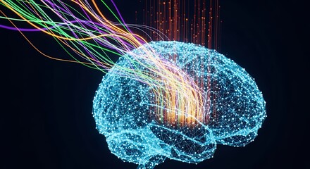 Abstract Brain Network Illuminated by Vibrant Data Streams