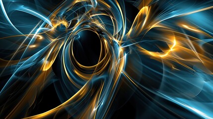 A dynamic abstract swirl of light and energy, composed of blues and golds, dances across a dark background, creating a visually striking and modern design. This captivating composition offers a sense 