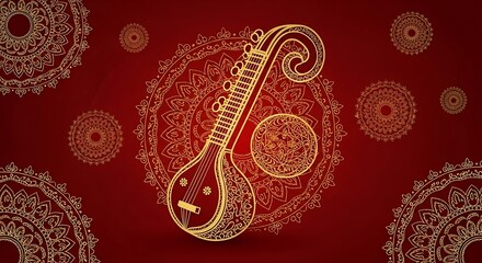 Elegant Veena Illustration With Mandala