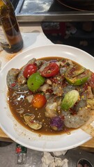 beef stew with vegetables Papaya salad with shrimp seafood