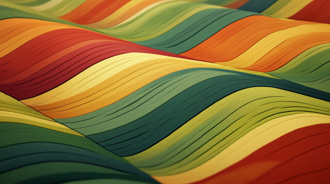 An abstract landscape of colorful, wavy, and layered hills in red, yellow, and green. perfect for modern, artistic, or imaginative concepts