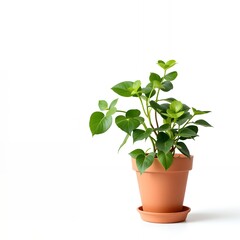 Fototapeta premium Lush green plant with heart shaped leaves in terracotta pot image