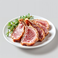 Fototapeta premium Raw lamb chops with rosemary garnish meat food