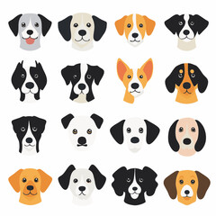 Fototapeta premium A collection of cartoon dog head illustrations, showcasing diverse breeds and color patterns.