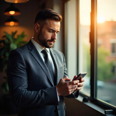businessman texting on mobile phone