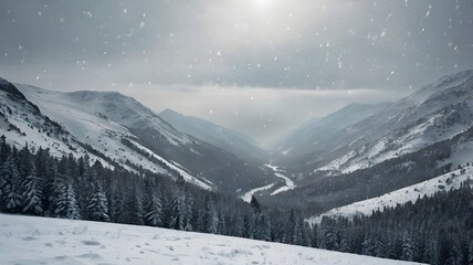 Snowy Mountain Valley During a Snowstorm. Generated with AI