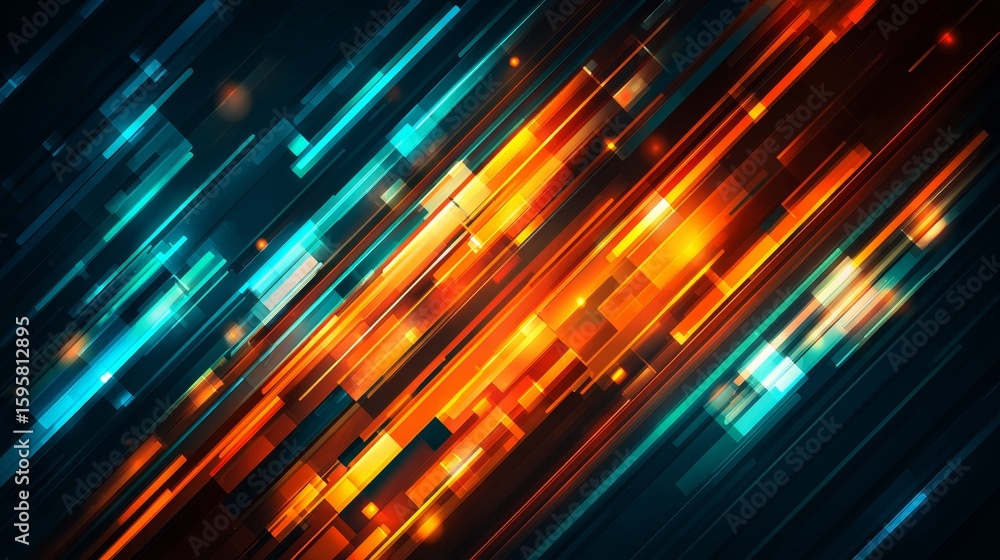 Poster dynamic abstract rectangle pattern with fast movement lines and high-tech digital background concept