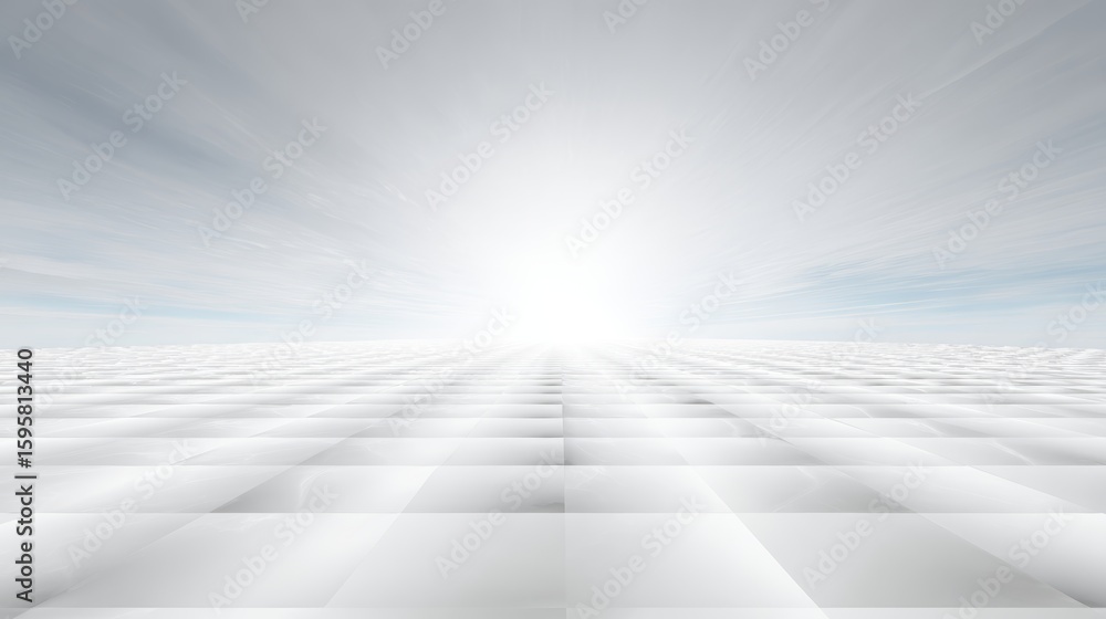 Poster abstract white futuristic background featuring a fractal horizon design with clean geometric curves,